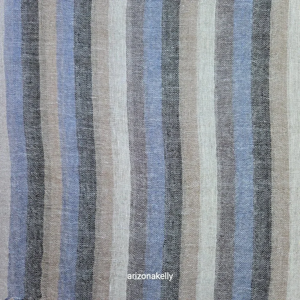 Linen Scarf Blue Grey Tan--Made in Paris